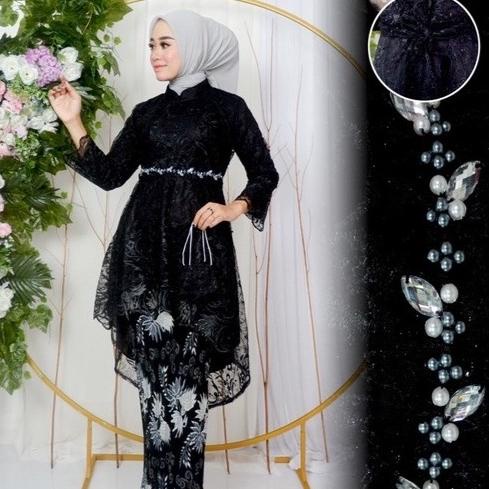 Set Kebaya Modern Hijab Setelan Kebaya Bordir Payet HITAM L