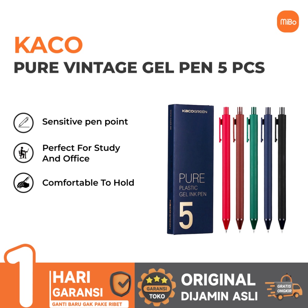 

Diskon promo KACO PURE Vintage Gel Pen Pena Pulpen 0.5mm 5 PCS K1015 8MW