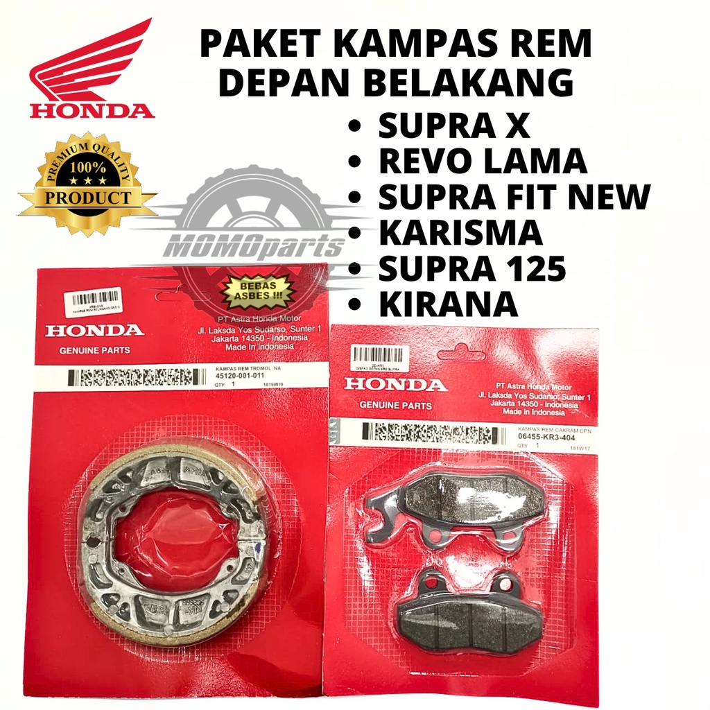 ORIGINAL PAKET KAMPAS REM DEPAN BELAKANG TROMOL 001 KR3 HONDA SUPRA X OLD 125 FIT NEW KARISMA KIRANA