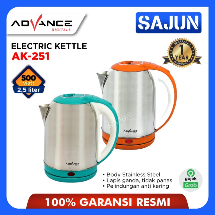 Advance AK251 Teko Listrik 2.5L - Pemanas Air Stainless Steel