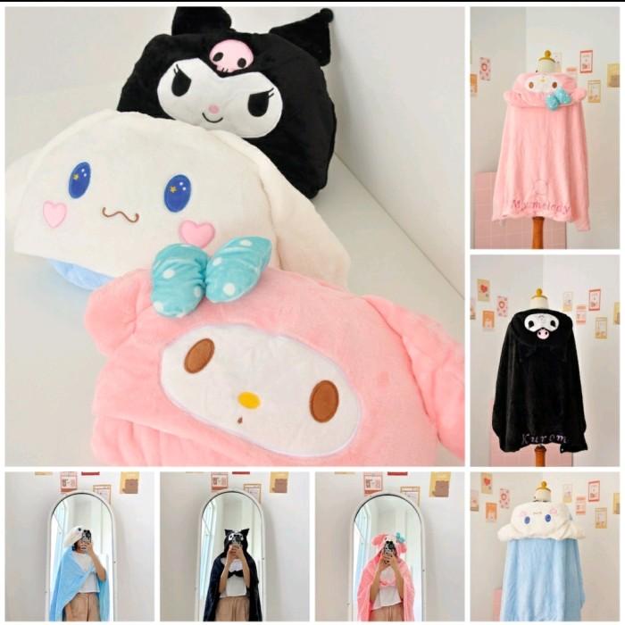 Selimut Hoodie My Melody Kuromi Cinnamoroll Sanrio Karakter.