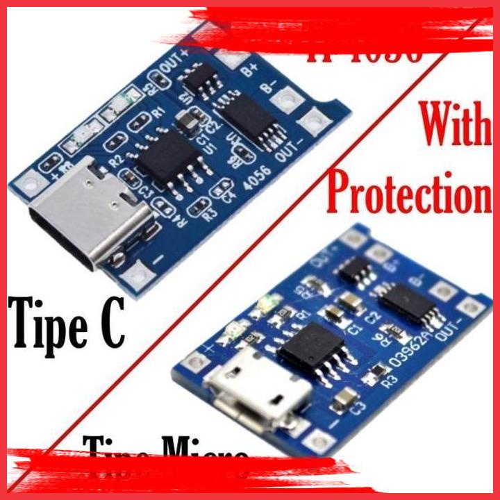 (ALEF) LI-ION CHARGER MODUL TP4056 5V 1A + IC PROTECTION TYPE C MICRO USB
