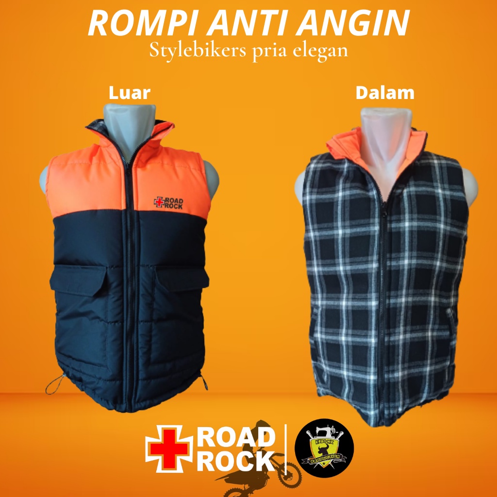 ROADROCK - Jaket Vest Rompi Hoodie ORANGE/FLANEL Pria Wanita / Vest Rompi Motor Tebal / Rompi Vest