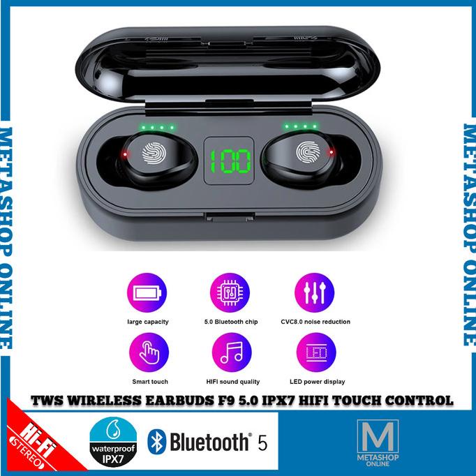 TWS Earbuds F9 Wireless Earphone Headset Bluetooth 5.0 Powerbank LED