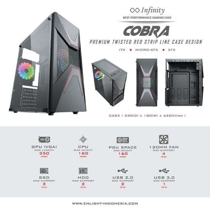Best Seller Casing Infinity Cobra - Atx, Matx Gaming Case - Tanpa Fan