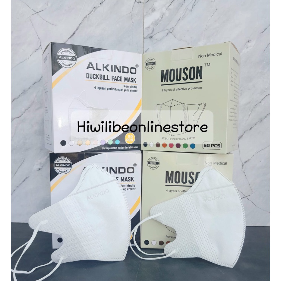 Model Baru HWLB MASKER DUCKBILL 4PLY ALKINDO MOUSON PREMIUM EMBOSS FACEMASK 3D