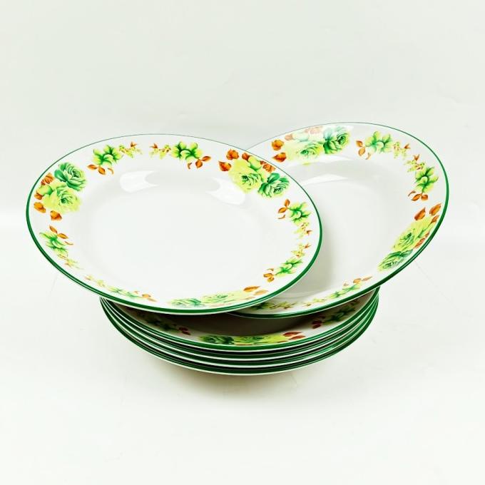 Piring Makan Cekung Keramik Tebal Motif GREEN ROSSIE Kedaung - 6 Pc