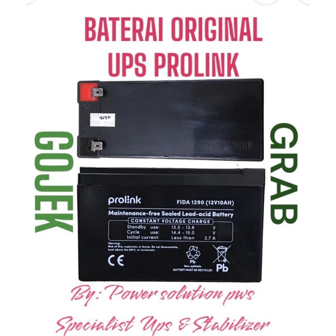 Accu Aki Battery Ups Prolink 12V 10Ah Baterai Prolink Fida 1290 OJOL