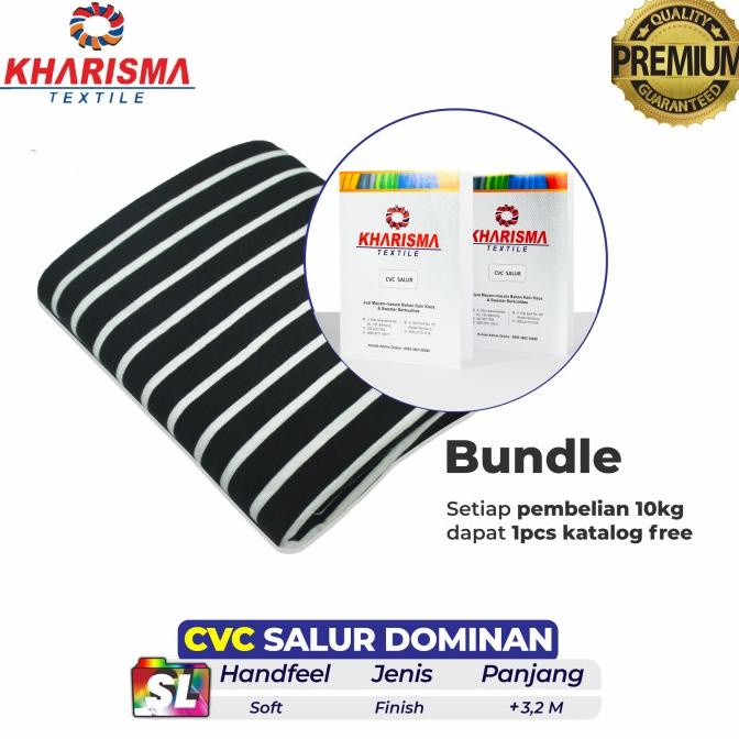 `````````] Bahan Kain Kaos Cvc Salur Hitam-Putih