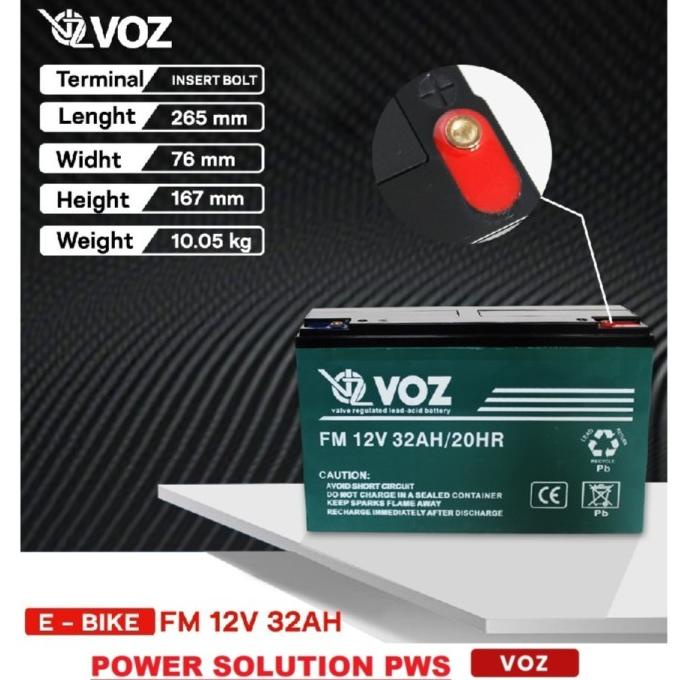 Voz 12V 32Ah Ebike Aki Baterai Battery Kering Kendaraan Sepeda listrik