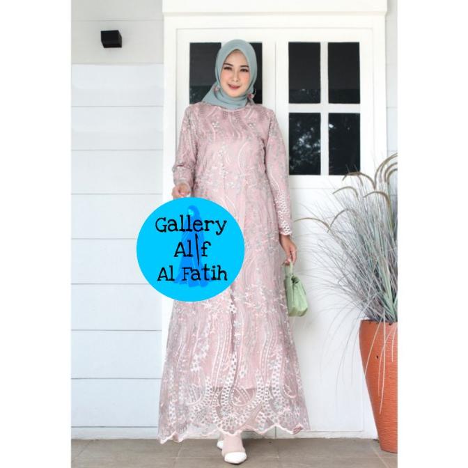 NEW Gamis brukat revi dress pesta full tile rose gold M L XL XXL JUMBO