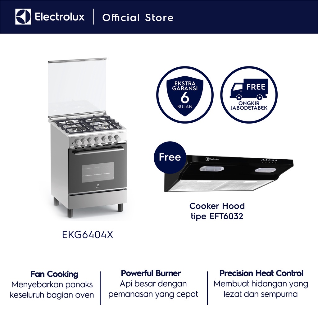 Kompor Freestanding Electrolux EKG6404X - Oven Gas Stainless Steel