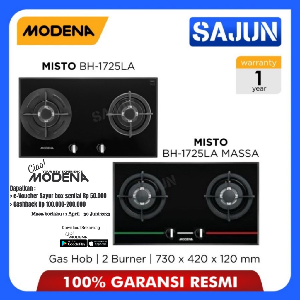 Modena Built in Gas Hob BH 1725 LA MASSA 2Tungku MISTO BH1725LA