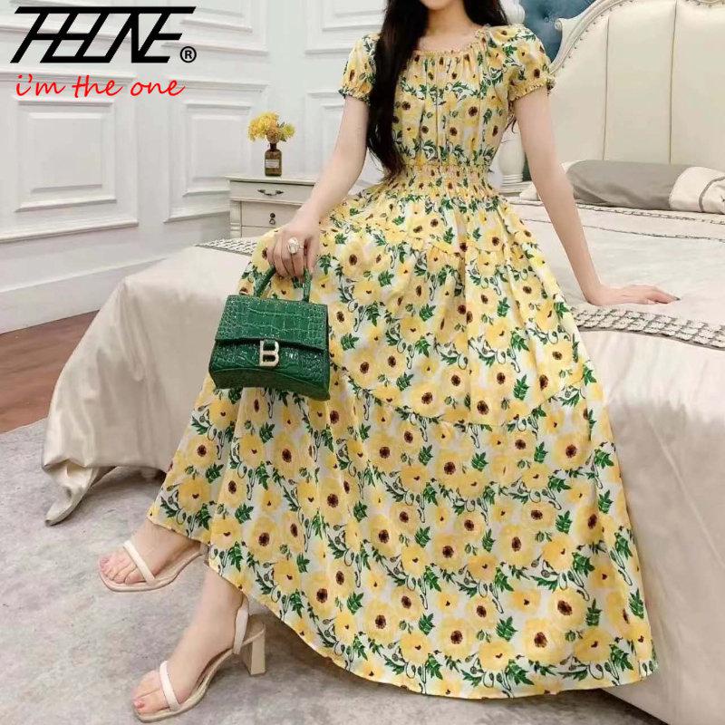 ❤Summer Women Dress Loose Korean Style Bohemian Floral Cotton Beach Off-Shoulder Print Casual Vintag