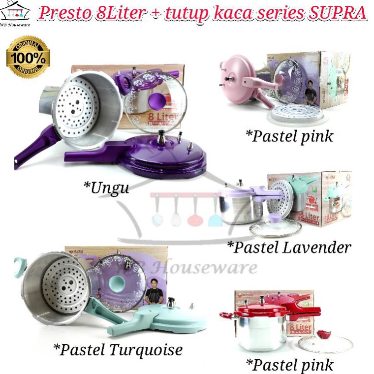 TERLARIS!. panci presto 8Liter SUPRA + tutup kaca / pressure cooker / pengukus / kukusan
