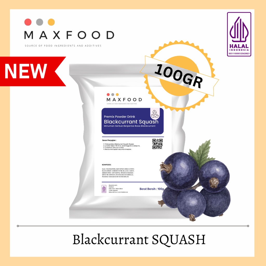 

MAXFOOD - Blackcurrant Squash / Bubuk Minuman Squash Rasa Blackcurrant 100 Gr