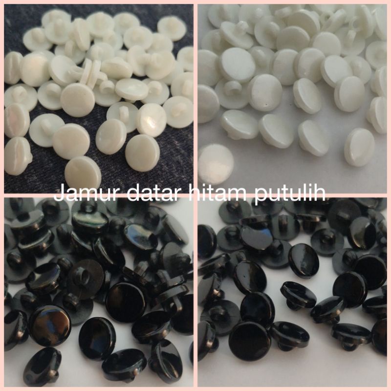Kancing Baju Kemeja/Hias  Datar Plastik Jamur Putih/Hitam Ukuran 1 Cm/1.1Cm 100 pcs