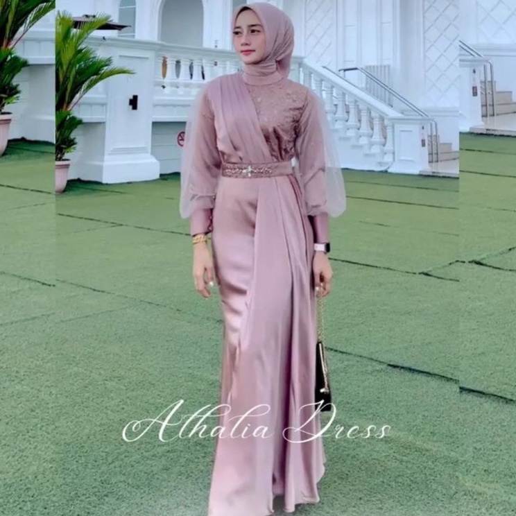 Ready Stok BATIK SOLO - Gamis Brukat Maxi Dress Auliya Lengan Panjang Baju Kondangan Wanita Kekinian