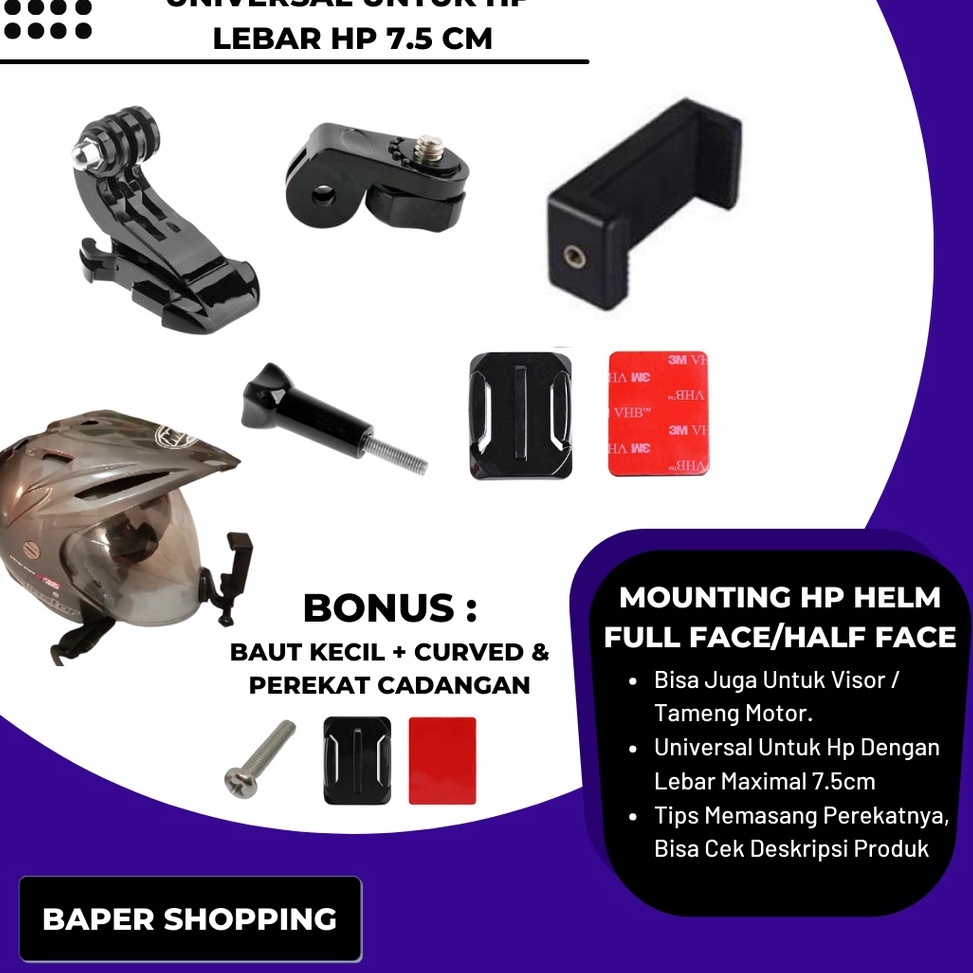➨ Motovlog Helmet Mounting HP Chin Mount Helm Bike Half Face FullFace Vlog Dengan Handphone Dan Acti