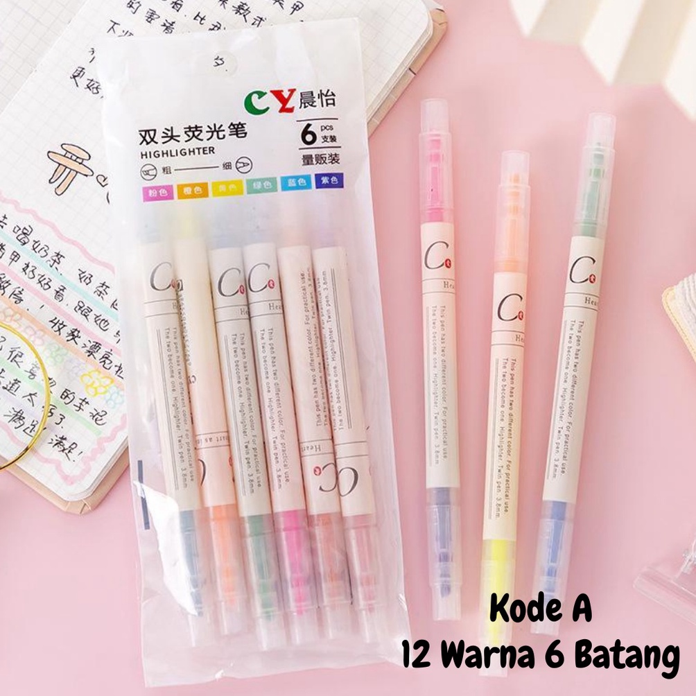 

[PRODUK-ARDYA67] 1 Set Stabilo Panjang Warna Warni 2 Sisi czclm