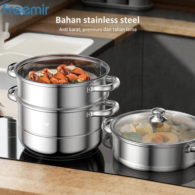 freemir Panci Kukus Stainless Steel 3 Susun Dandang Steamer Kukusan
