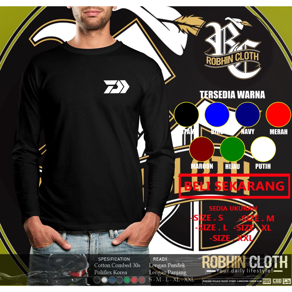 Kaos Baju Mancing Daiwa Logo Simple V2 Lengan Panjang Kaos Sport