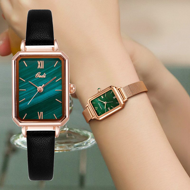 ❤Luxury Green Watch Simple Fashion Watch Ladies Originality Retro Small Square Plate Fashion Watch W