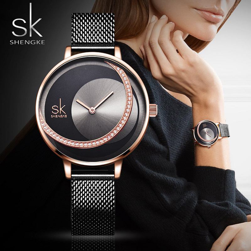 ❤Shengke Crystal Women Watch Luxury Brand Ladies Dress Watches Original Design Quartz Wrist Watches 