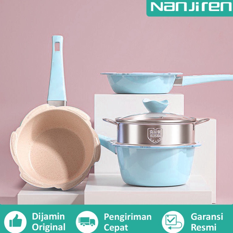 MURAH. Nanjiren Aozora Cooking Set + Steamer - Set Panci Mpasi Bayi Peralatan Makan Bayi / Teflon Mp