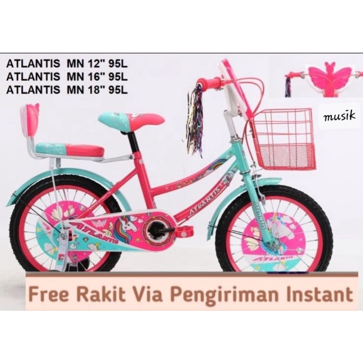 Terjamin (Gojek/JNE) Mini Atlantis ukuran 12 /16 /18 inch gambar kuda poni unicorn sepeda anak perem