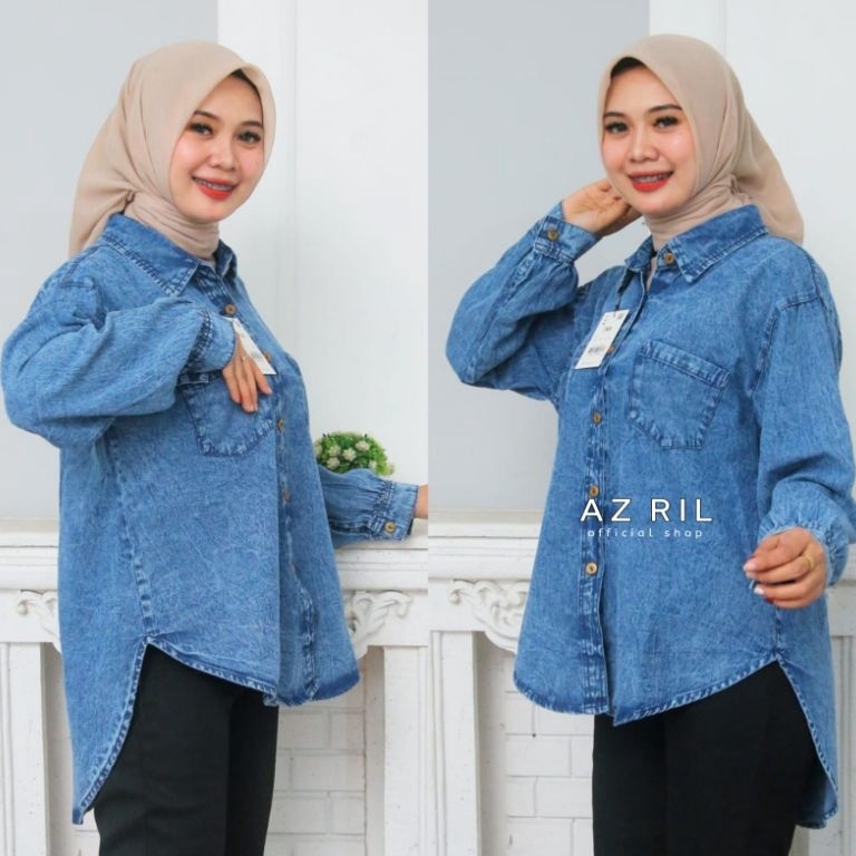 Hanya hari Ini Atasan Zara Kemeja Jeans Oversize Blouse Denim Snow Atasan Jeans Wanita 234