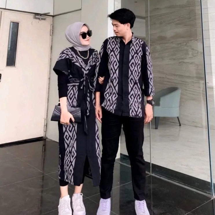 COD✔️ Couple tenun clara motif toraja hitam dress kondangan Aurora maxi couple prewedding batik tenu