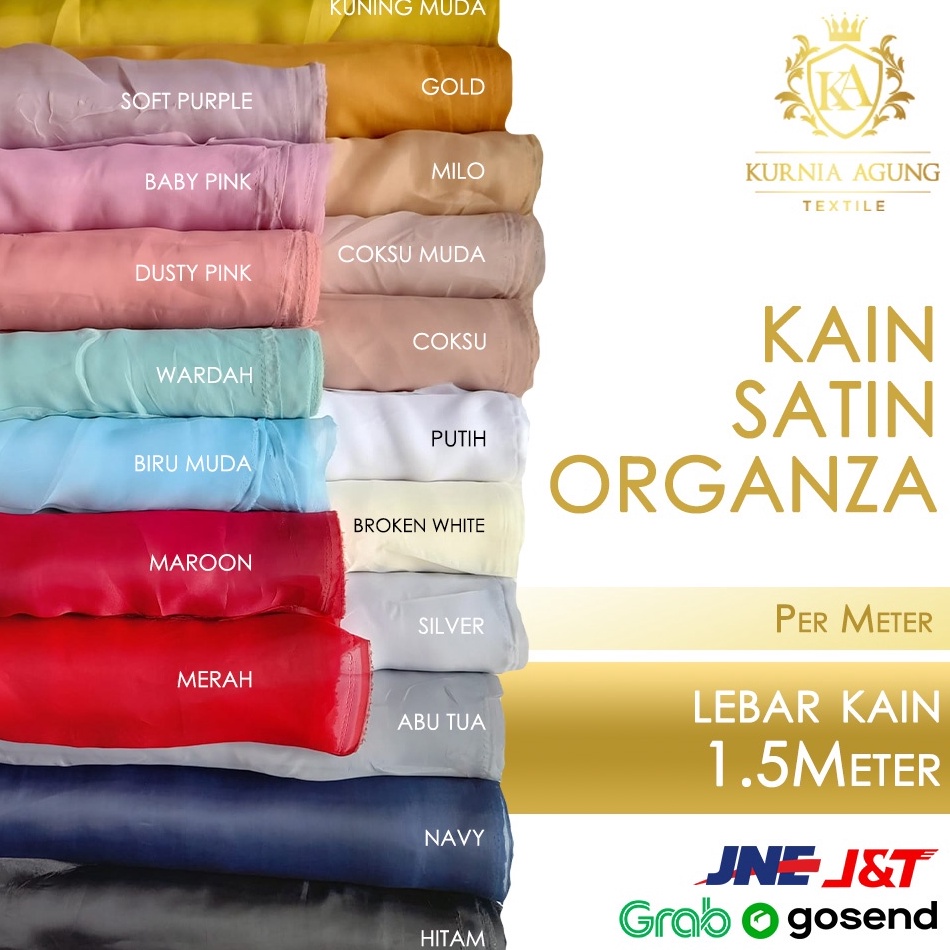 Ready Stok  Kain Satin Organza Warna Lilac Sage Green Polos Meteran Premium Silk Kaca Meter Murah La