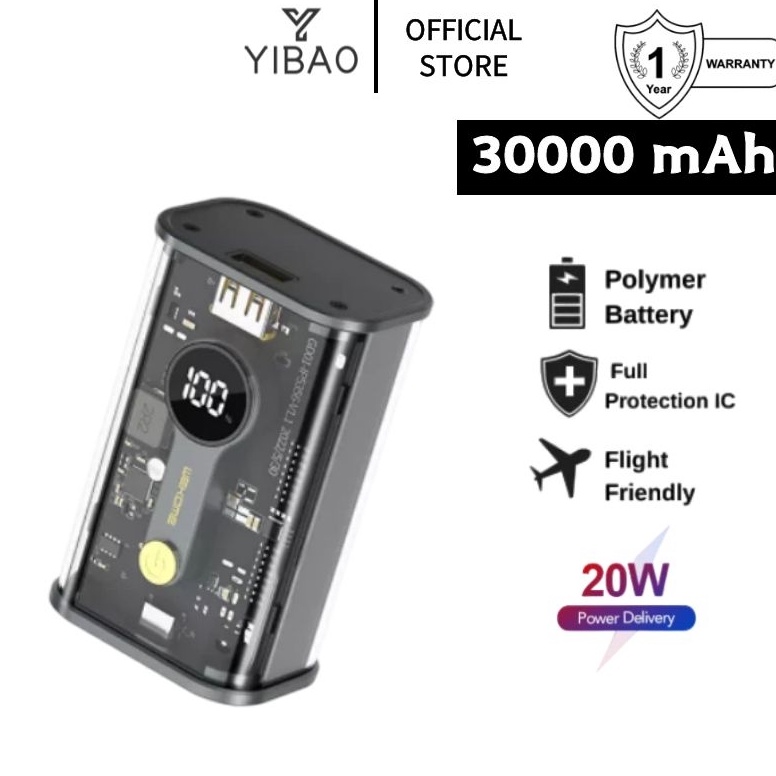 Murah Meriah.. YIBAO PowerBank 30000mah Transparan Fast Charging