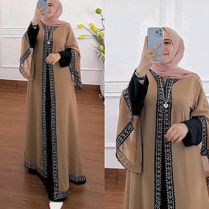 パ XII 8488 Nisa Arabian Abaya / Salwa Dress / Gamis Kondangan Ceruty Babydoll Full Puring / Dress Wa