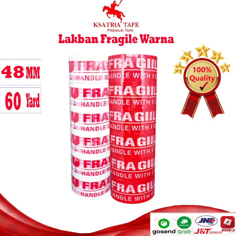 

Baru [TERMURAH] Lakban OPP Tape / Lakban Fragile Merah Putih Dunia Packing 60 Yard (1 Slop) 52