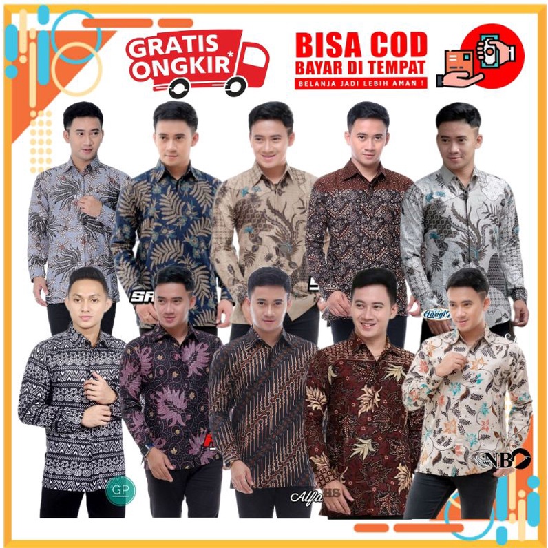 Kemeja Batik Pria Halus Formal Terkini Tebal Slim Fit Terbaru J0E4 Lengan Panjang Murah Casual Moder
