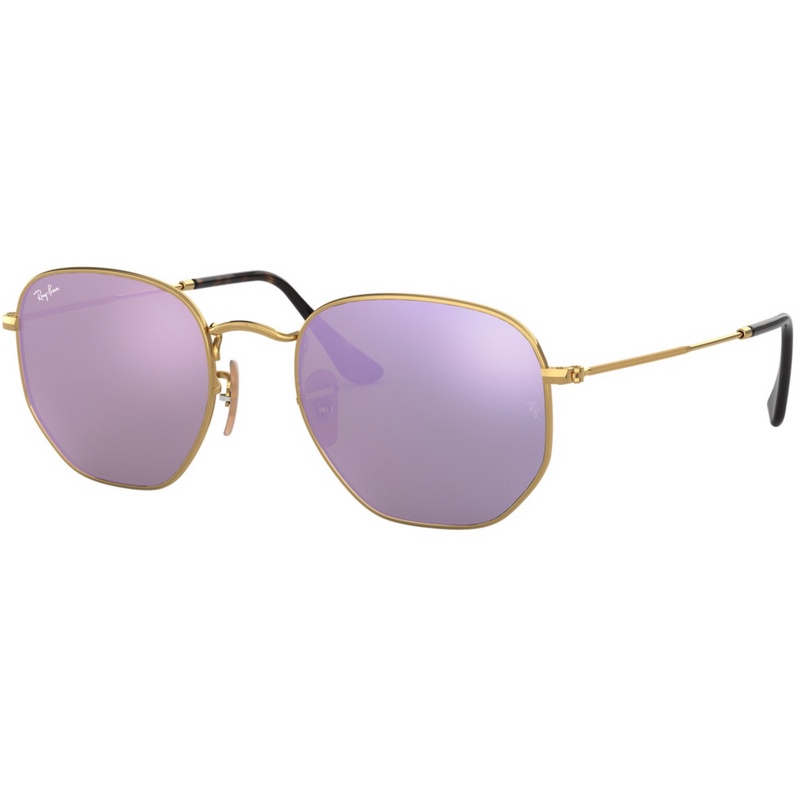 Ray-Ban Sunglass Hexagonal RB 3548N 001/8O 54 Gold w/ Lilac Flash