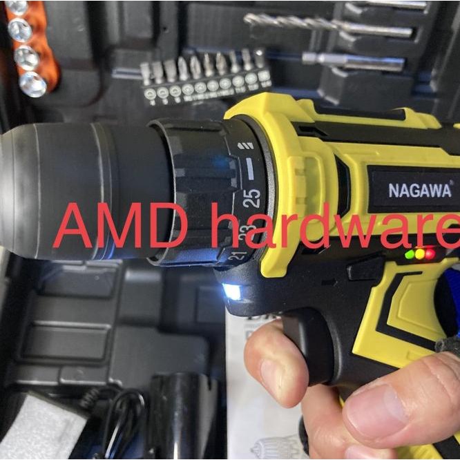 Mesin Bor Baterai Cordless Drill 12V Set Lengkap Mata Bor Nagawa Jld