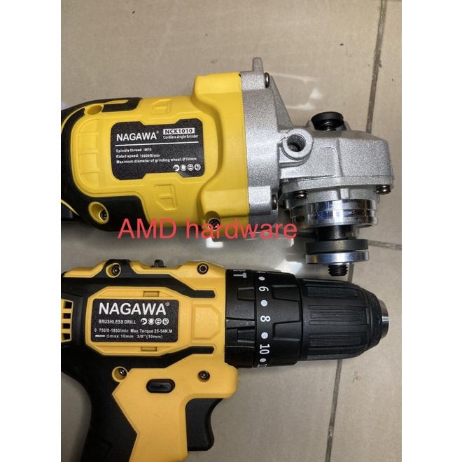 Paket Cordless Gerinda + Mesin Bor Impact Tembok Nagawa Nck1010 Batere