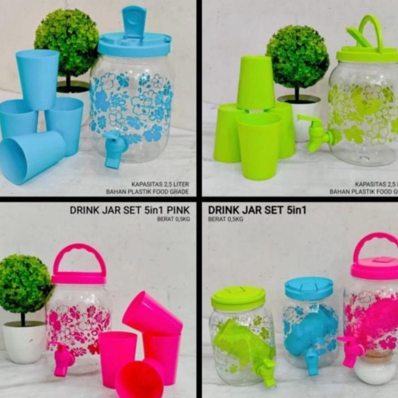 Star Seller!! Cinstore Drink Jar Set 5 In 1 - Dispenser Set Gelas - Peralatan Minum Set