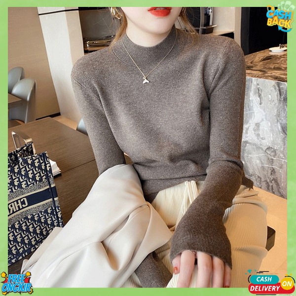 Rajut Wanita Turtelneck Kerah Tinggi Lengan Pendek Kaos Viral Korea Style Baju Dalaman Baju Inner Ra