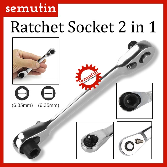 Best Seller Mini Ratchet Socket 2 In 1 / Kunci Sok 6.35Mm Pas Ring L 1/4 Inch