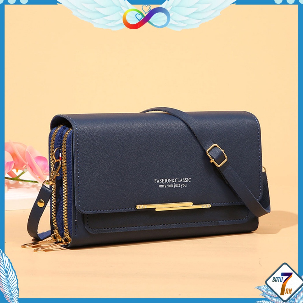 TERBAIK. Dompet Panjang Wanita Zipper Multifungsi Fashion Style Kasual Tas Selempang Hp Cewek PU Sat