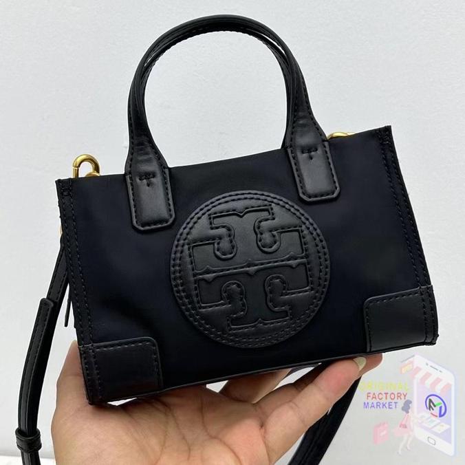 TAS TORY BURCH Ella Micro Tote Bag Black Nylon Original TB