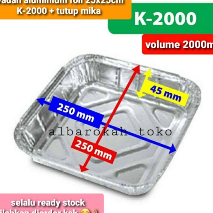 Laris Wadah aluminium foil 25 x 25 cm / loyang aluminium kotak + lid mika bening q Terlaris Terupdat
