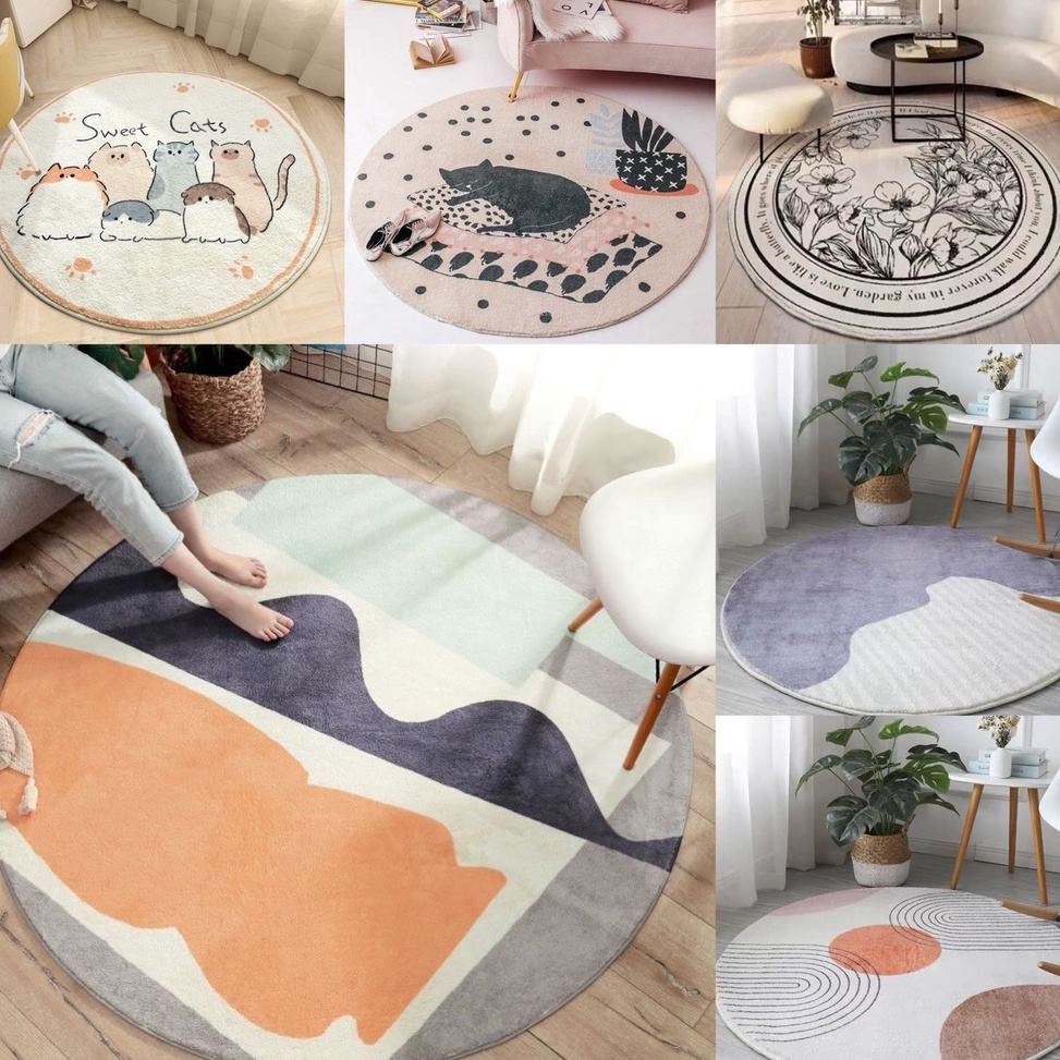 LANGSUNG ORDER. GM046 Karpet Bulu Cashmere Bulat Minimalis Diameter 100cm/Karpet Bulu Bulat Modern