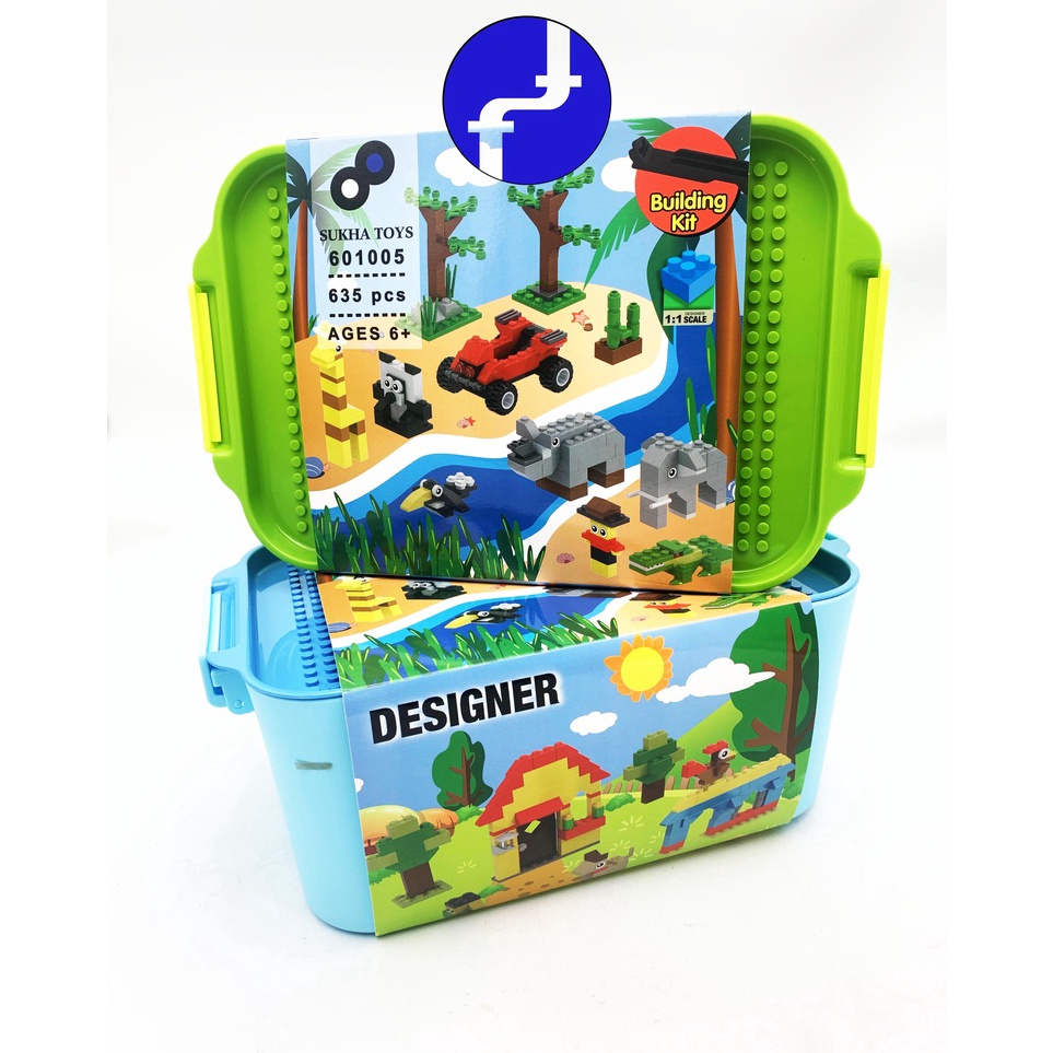 ✰GRh Mainan Anak Building Kit Panlos Brick Wange Designer 625 Blocks BOX Hijau dan Biru 601005 ✩ ➪