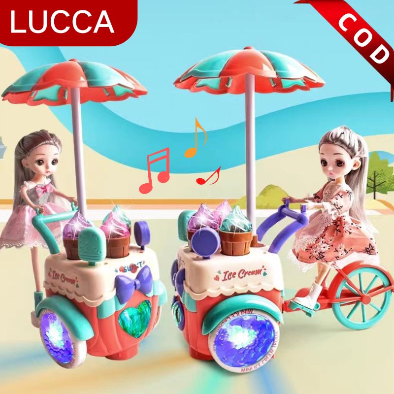 Mainan Mobil Es Krim Listrik Kereta Dorong Boneka dengan Musik dan Lampu Mainan Anak Perempuan