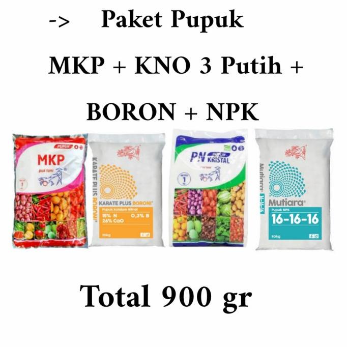 sale KNO3 PUTIH + MKP PAK TANI + BORON + NPK PAKET PUPUK REPACK MASA - Paket 2, 900 gr terlaris
